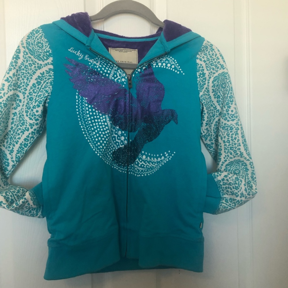 Girls Lucky Brand Teal/Purple Hoodie Size M 10/12